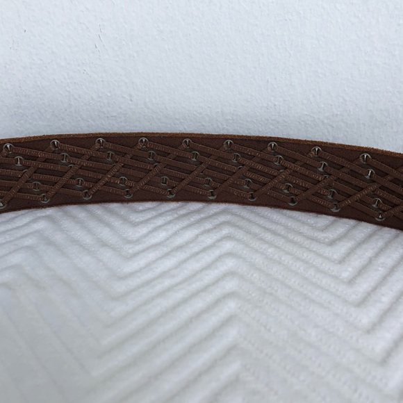 Southwestern Boho Genuine Leather Belt Sz. M Black Brown Woven detail 1.5\